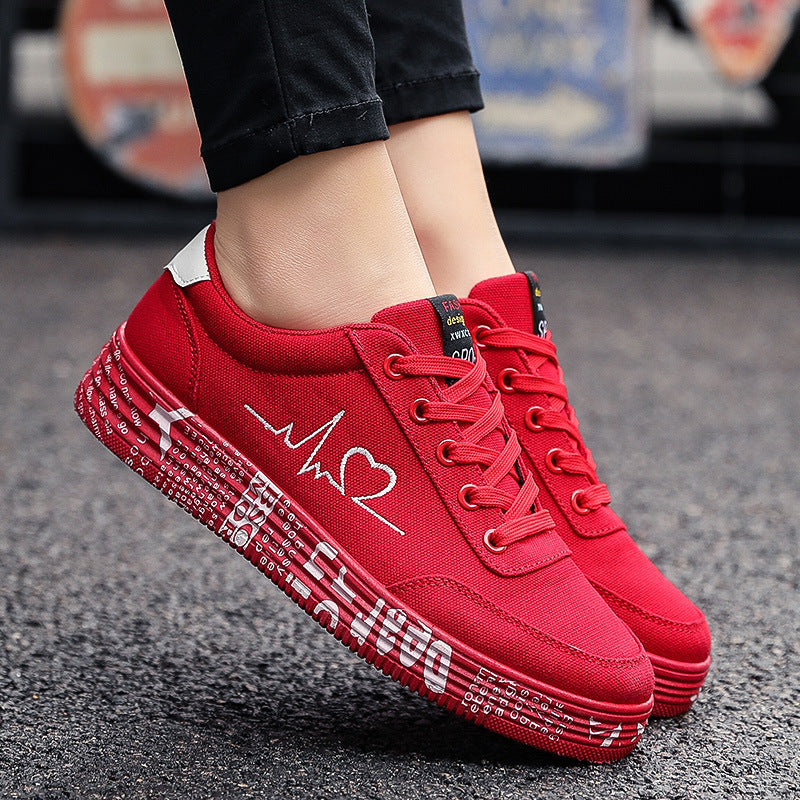 Damen nan Canvas-Sneaker mit dekorativer Print-Plateausohle und Herzlinien-Stickerei Echo Archiv