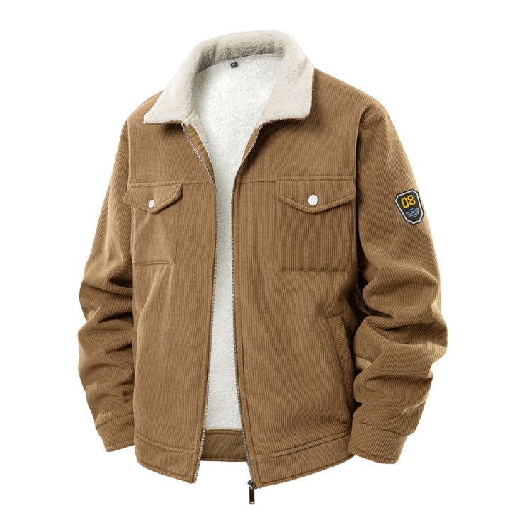 Herren  Corduroy Sherpa-Mantel mit durchgehendem Reißverschluss, Klappbrusttaschen und Badge-Ärmeln Echo Archiv