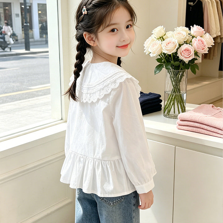Mädchen elegante Bluse mit Spitzensaum und Rüschendetails Echo Archiv