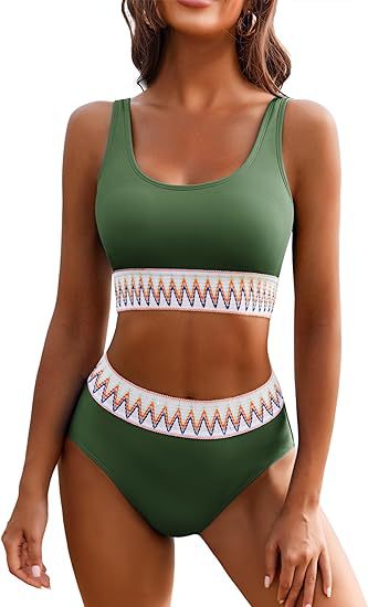 Damen Hochgeschnittener Sport-Bikini mit farbigem Bund Echo Archiv