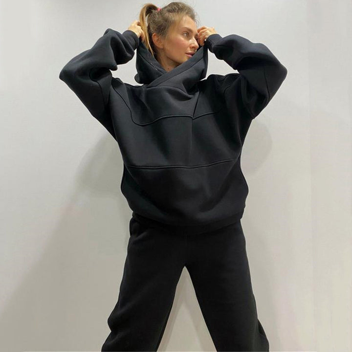 Damen Oversized Loungewear-Set aus schwerem French-Terry mit strukturierter Kapuze und Relax-Jogginghose – Auréline