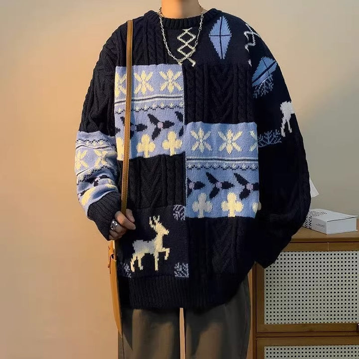 Damen gemusterter Grobstrickpullover Echoarchiv