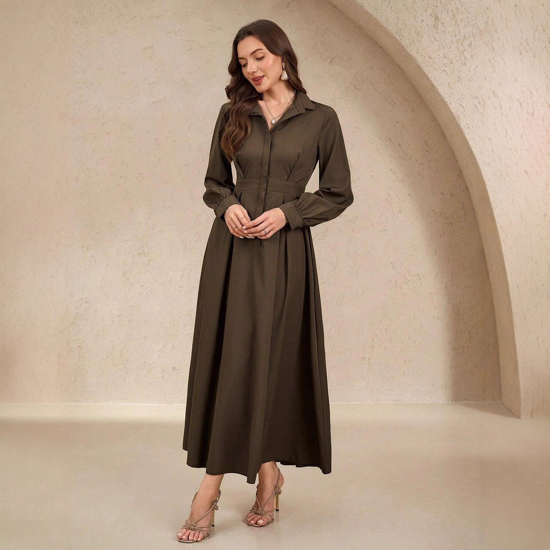 Damen nan langes Hemdblusenkleid mit Taillengürtel, verdeckter Knopfleiste und ballonärmeln Echo Archiv