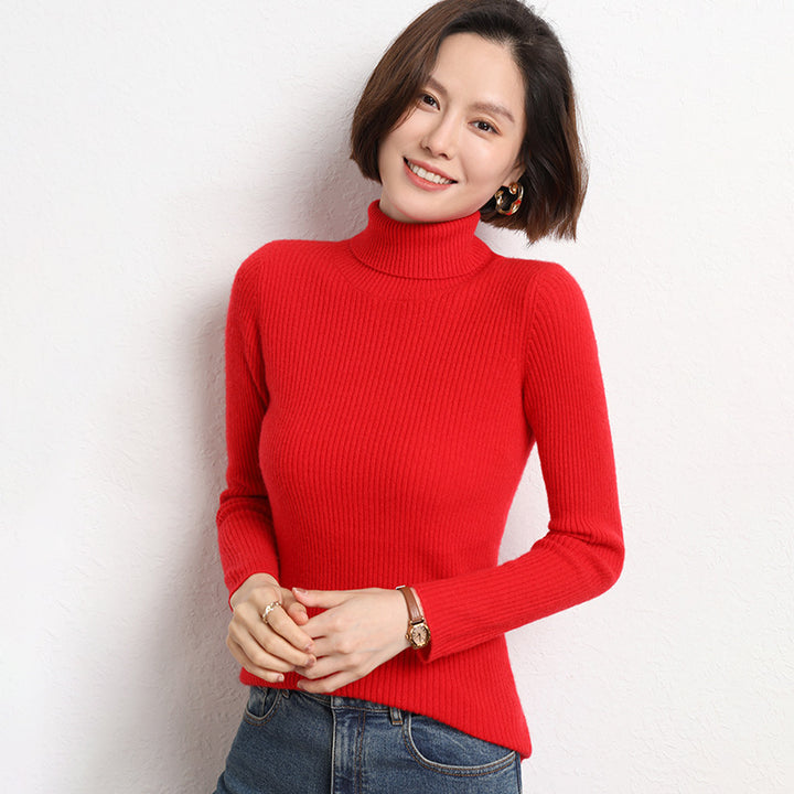 Damen Taillierter Feinstrick-Rollkragenpullover mit feiner Rippenstruktur und Kaschmir-Optik Echoarchiv