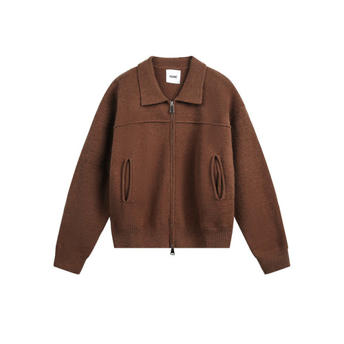 Herren Strick-Zipjacke mit Hemdkragen, Eingrifftaschen und geripptem Saum Echoarchiv