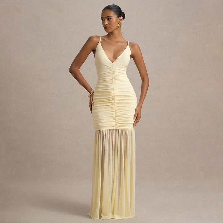 Damen Elegantes bodenlanges Kleid mit raffinierten Rüschendetails Echo Archiv