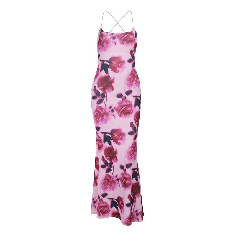 Damen Sommerliches Maxikleid mit floralem Druck und dünnen Trägern Echo Archiv