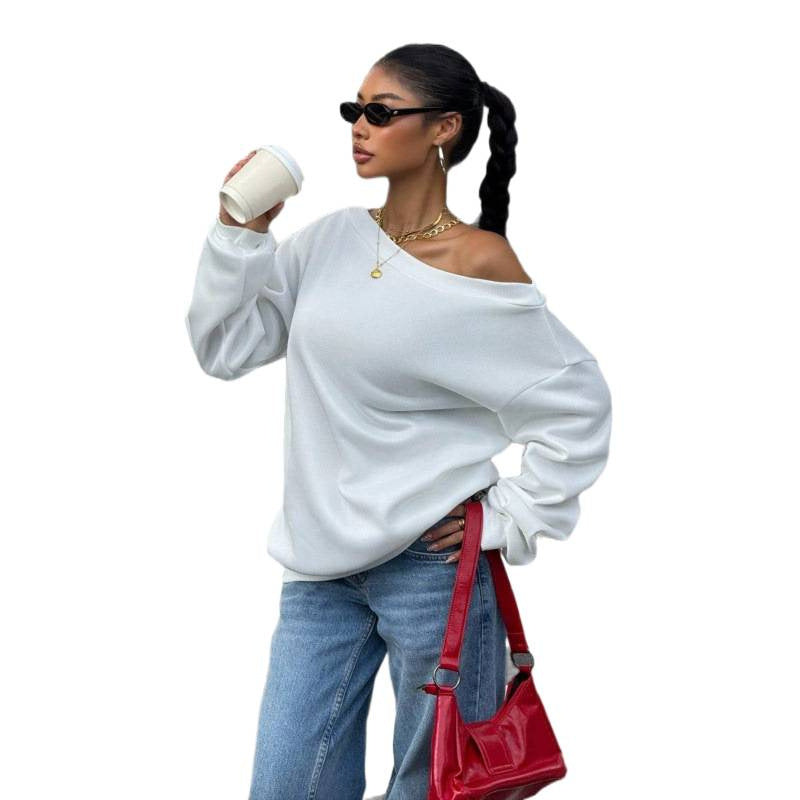 Damen Oversize Off-Shoulder Sweatshirt mit weitem Schnitt und schrägem Ausschnitt Echoarchiv