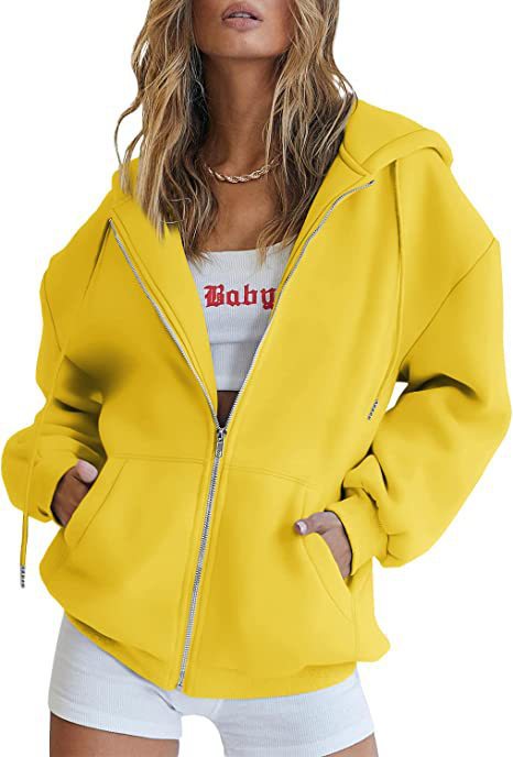 Damen oversized Kapuzenjacke mit durchgehendem Reißverschluss Kängurutaschen und weichem Sweatmaterial – Auréline