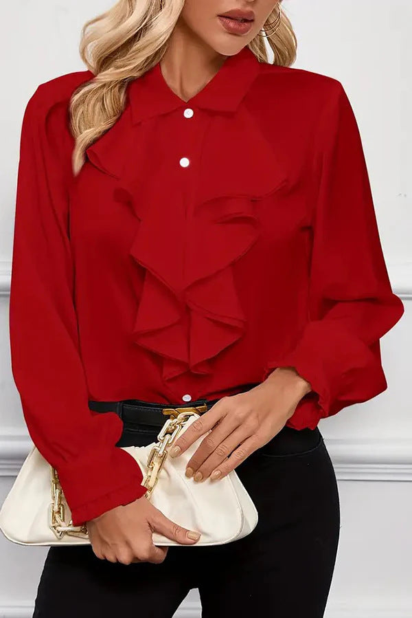 Damen Elegante Rüschenbluse mit Volants, Hemdkragen und Manschetten – Élovi