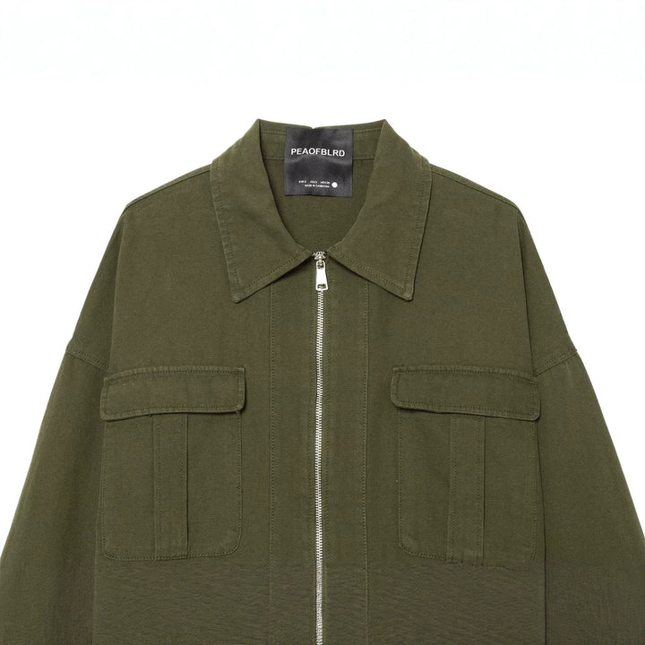 Damen Kurzgeschnittene Utility-Blousonjacke mit Stehkragen Pattentaschen und durchgehendem Reißverschluss Echo Archiv