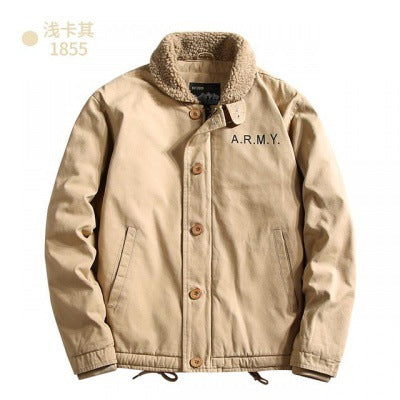Herren nan gefütterte Canvas-Pilotjacke mit Teddykragen, verdeckter Knopfleiste und verstellbarem Kordelzugsaum Echo Archiv
