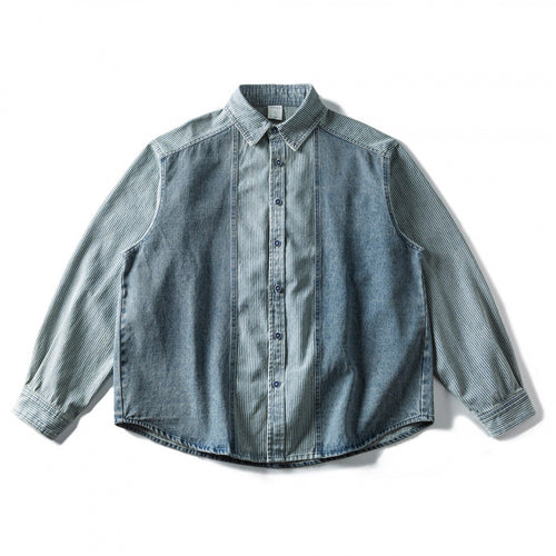 Unisex Weites zweifarbiges Denim-Hemd mit Streifenmix und kastigem Oversize-Schnitt Echo Archiv