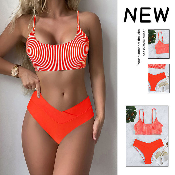 Damen Triangel-Bikini-Set mit modischem gestreiftem Oberteil und hochgeschnittenem Höschen Echo Archiv