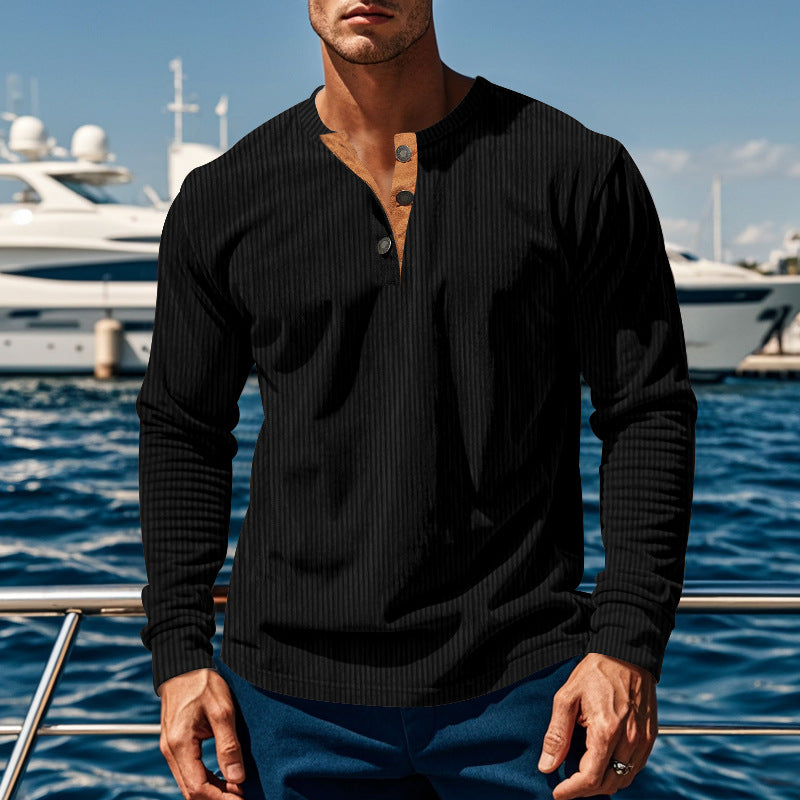 Herren Schnurloses Langarmshirt mit Knopfleiste Echoarchiv