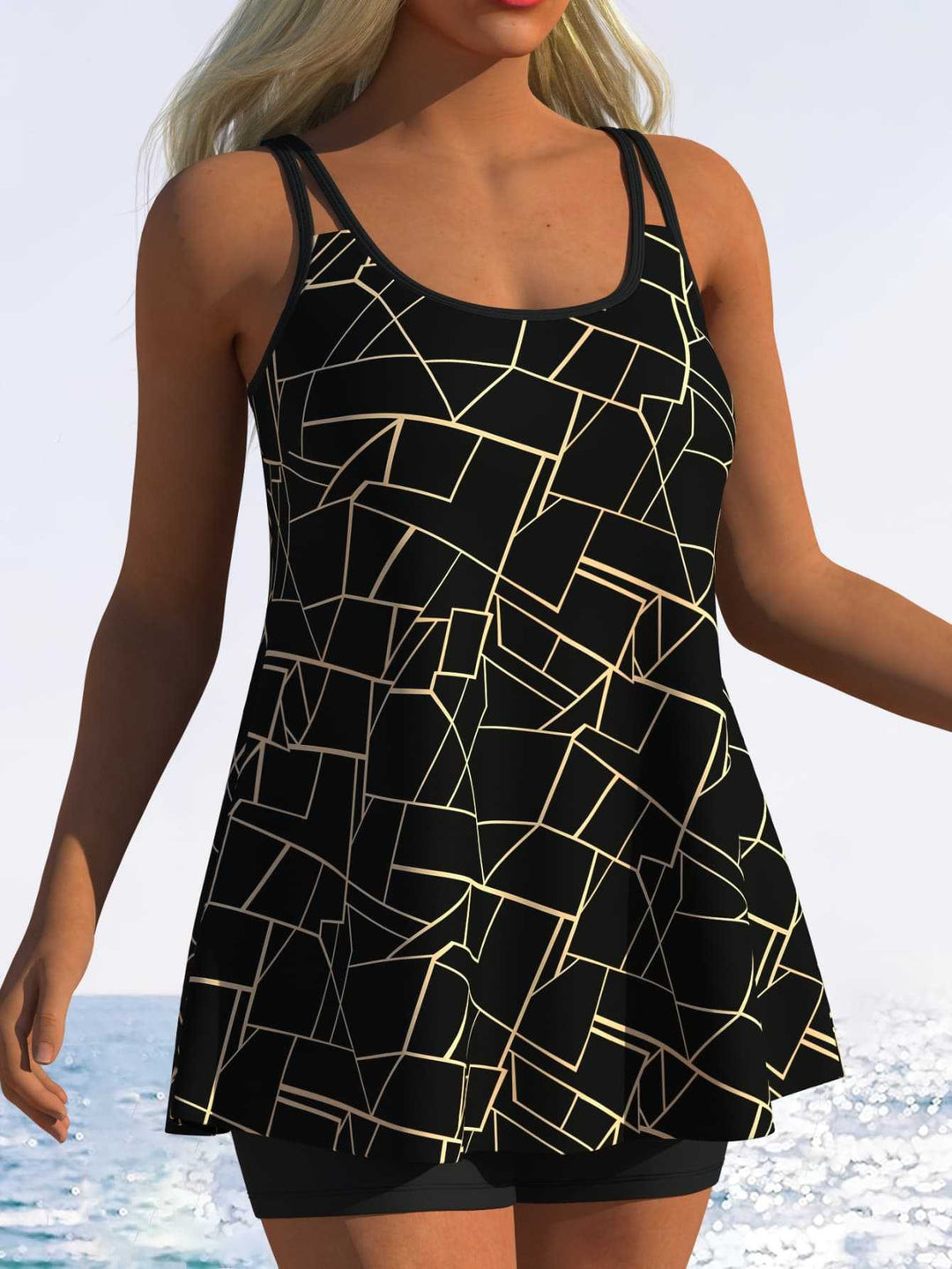 Damen Tankini mit verspieltem Streifenmuster und originellem Schnitt Echo Archiv