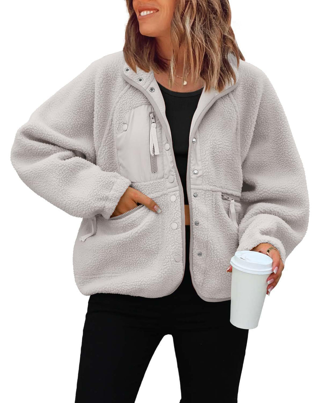 Damen kuschelige Fleecejacke mit praktischen Taschen Echoarchiv