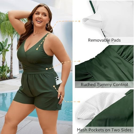 Damen Playsuit mit tiefem V-Ausschnitt und seitlichen Taschen Echo Archiv