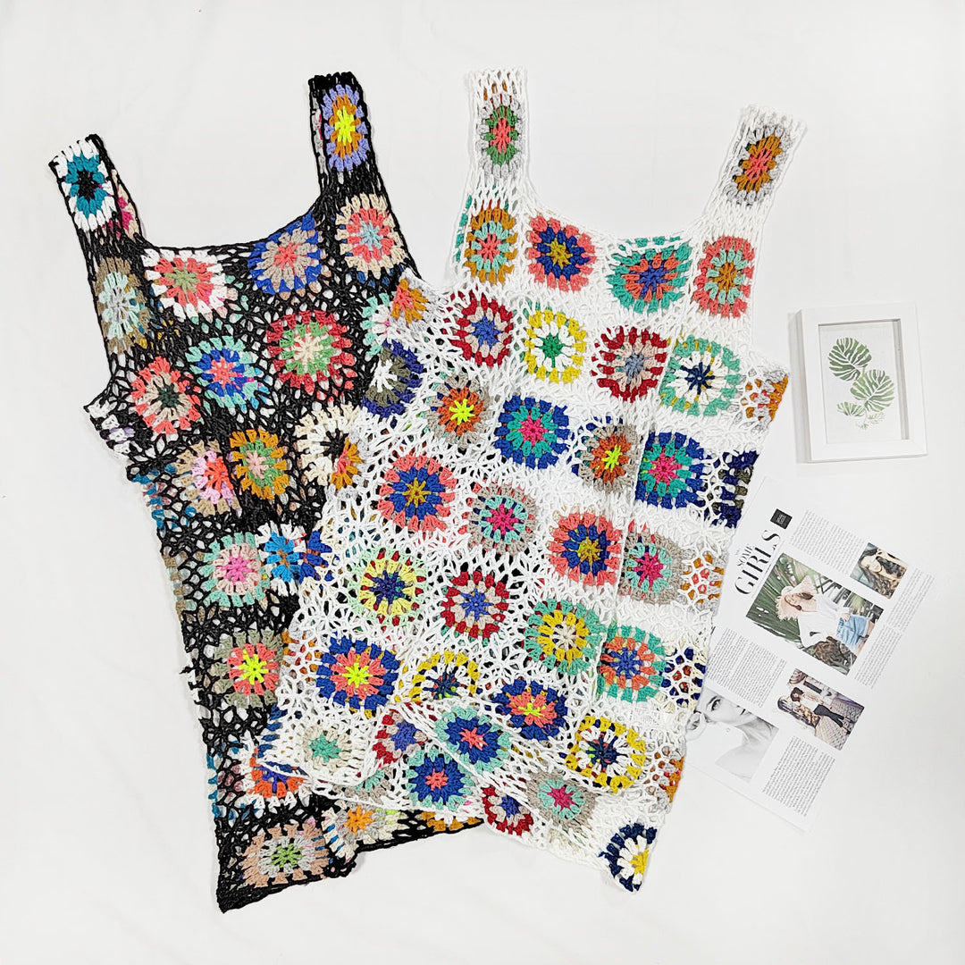 Damen luftiges Häkelkleid mit buntem Granny-Quadrat-Muster Echo Archiv