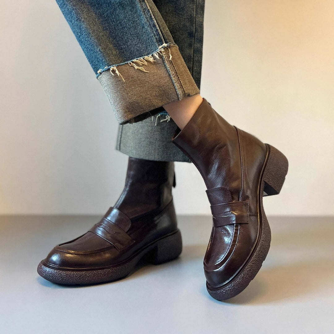 Damen Ankle‑Loafer‑Stiefelette aus Nappaleder mit sculpted Plateau‑Blockabsatz Echo Archiv