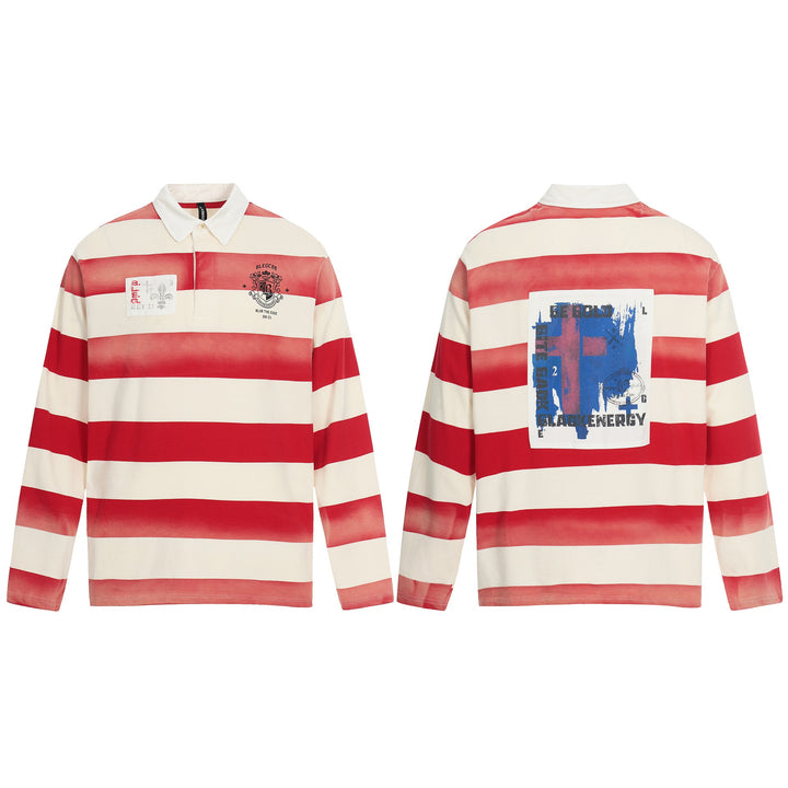 Herren Oversize Rugbyshirt mit Polokragen und breitem Streifenmuster Echoarchiv