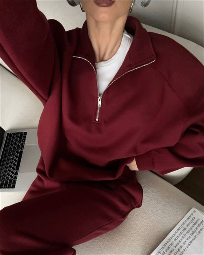 Damen Zweiteiliges Sweatset mit Stehkragen-Halbzip und Relaxed-Oversize-Schnitt – Avérine