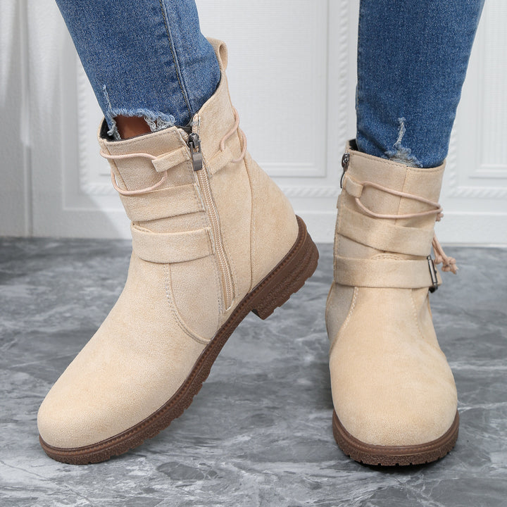 Damen nan gefütterte Ankle-Boots mit Wickelriemen, dekorativer Metallschnalle und rutschfester Profilsohle Echo Archiv