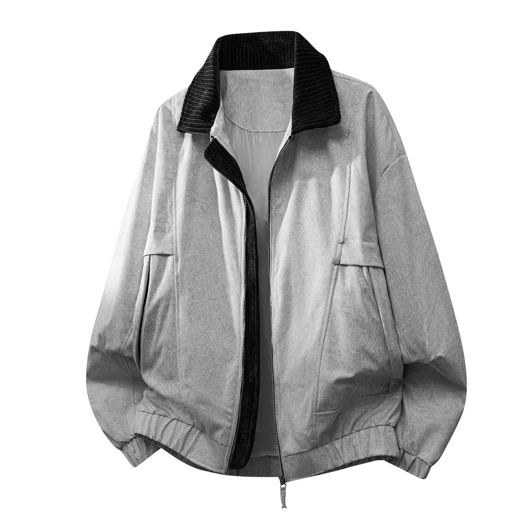 Unisex oversized relaxed bomber jacket with corduroy contrast collar and elastic hem – Brevano