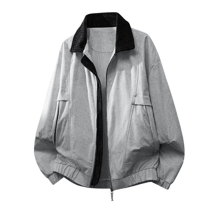 Unisex oversized relaxed bomber jacket with corduroy contrast collar and elastic hem – Brevano