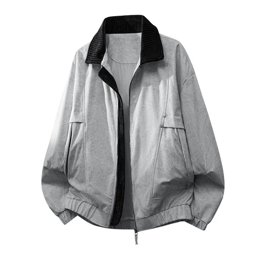 Unisex oversized relaxed bomber jacket with corduroy contrast collar and elastic hem – Brevano
