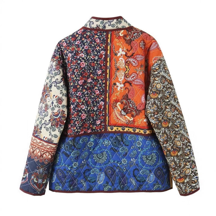 Damen Oversize Patchwork-Steppjacke mit Stehkragen und aufgesetzten Taschen – Célinea