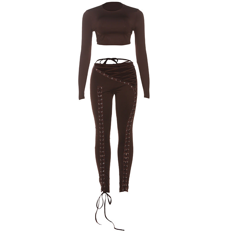 Damen Crop-Top und Hoch geschnittene Leggings mit Schnürdetails Echo Archiv
