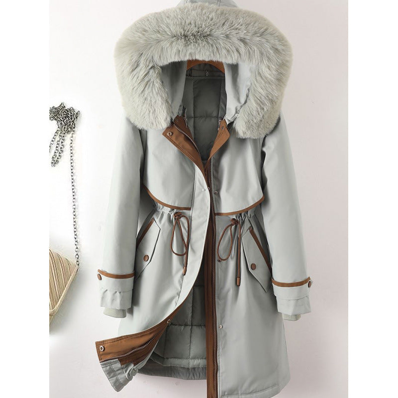 Damen nan langer Parka mit Kunstfellkapuze Taillenzug und kontrastierten Paspeln Echo Archiv