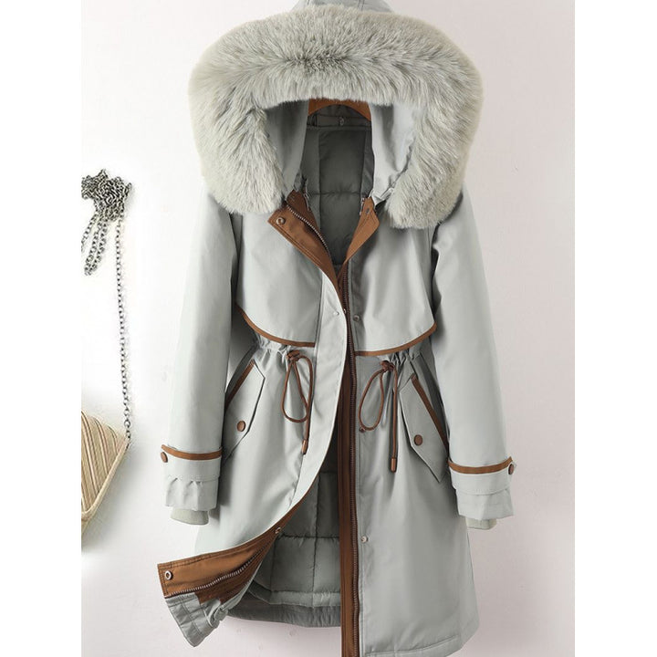 Damen nan langer Parka mit Kunstfellkapuze Taillenzug und kontrastierten Paspeln Echo Archiv