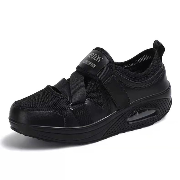 Damen Sportive Plateausneaker mit Luftkammer, Strick‑Mesh und Klettkreuzriemen – Névara