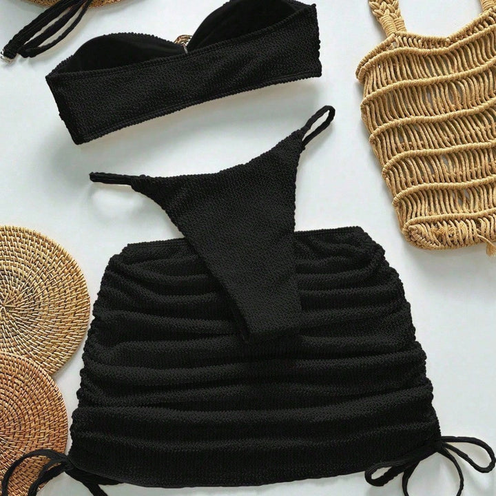 Damen Bandeau-Bikini mit herausragendem Ringdesign und seitlichen Raffung Echo Archiv