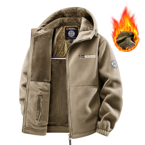Herren Teddy-Fleece Kapuzenjacke mit wärmender Thermofütterung, Zwei-Wege-Reißverschluss & verdeckten Reißverschlusstaschen Echoarchiv