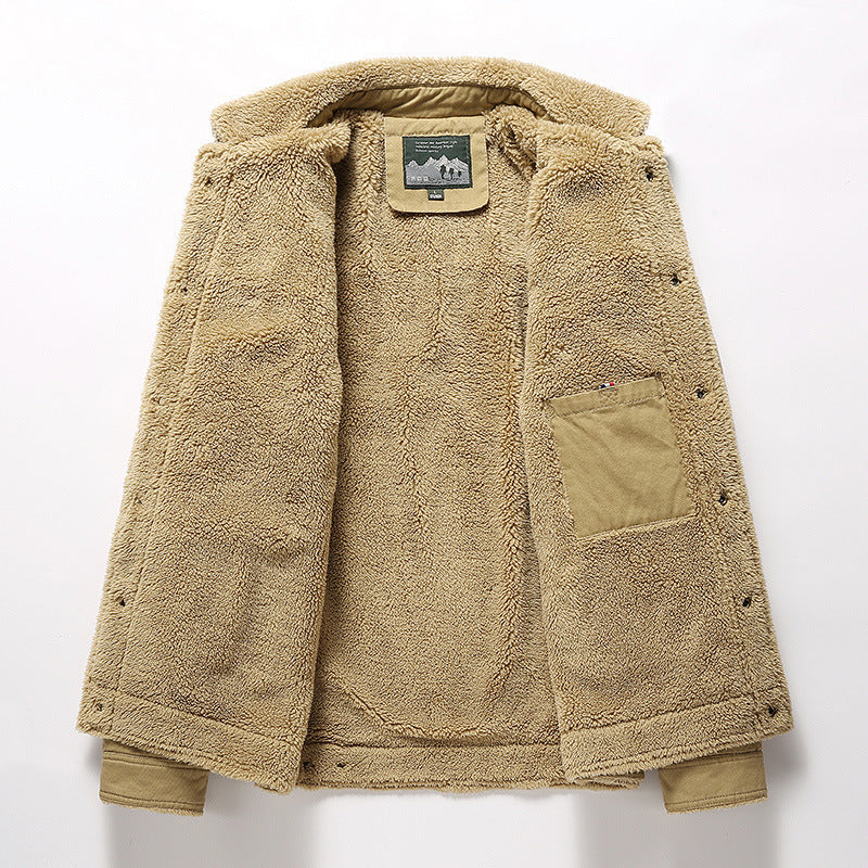 Herren gefütterte Canvas‑Blousonjacke mit vollem Sherpa‑Innenfutter und Pattentaschen – Taviero