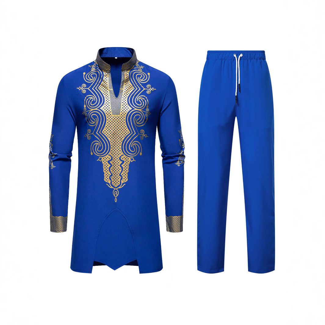 Herren Traditionelles besticktes Tunika‑Set mit Mandarinkragen und elastischer Hose Echo Archiv