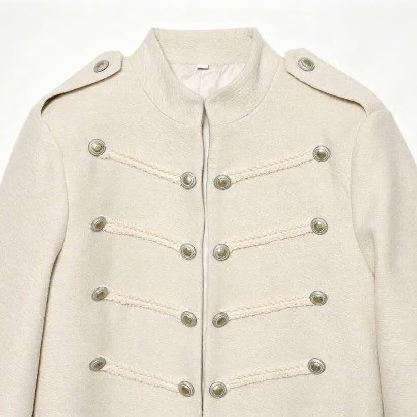 Damen kurze militärische Jacke mit Stehkragen, Zierkordeln und Zierknöpfen Echoarchiv