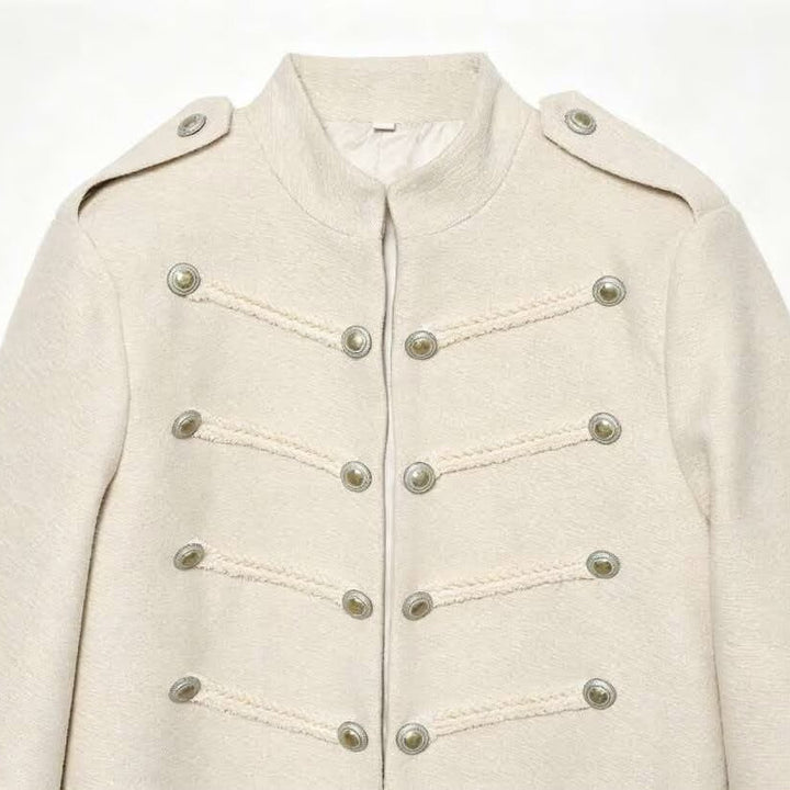 Damen kurze militärische Jacke mit Stehkragen, Zierkordeln und Zierknöpfen Echoarchiv