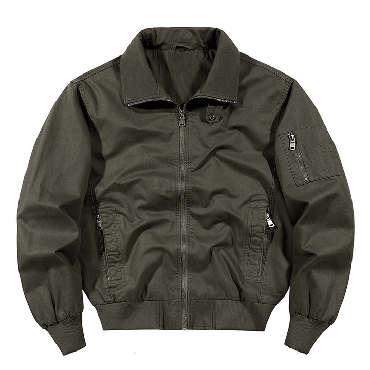 Men's rugged cotton-blend utility bomber with ribbed trim and zip sleeve pocket – Brevano