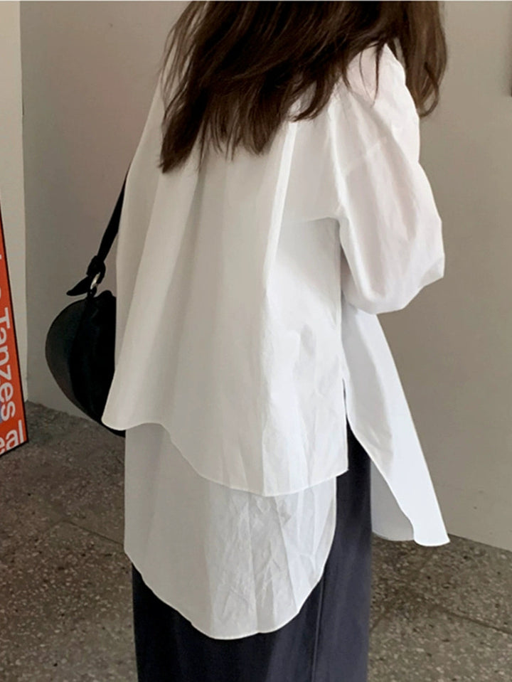 Damen Oversize-Lagenbluse mit verlängertem Rückenteil, Seitenschlitzen und kastiger Passform Echoarchiv