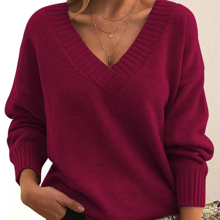 Damen nan Oversized V-Ausschnitt Strickpullover mit gerippten Bündchen Echo Archiv