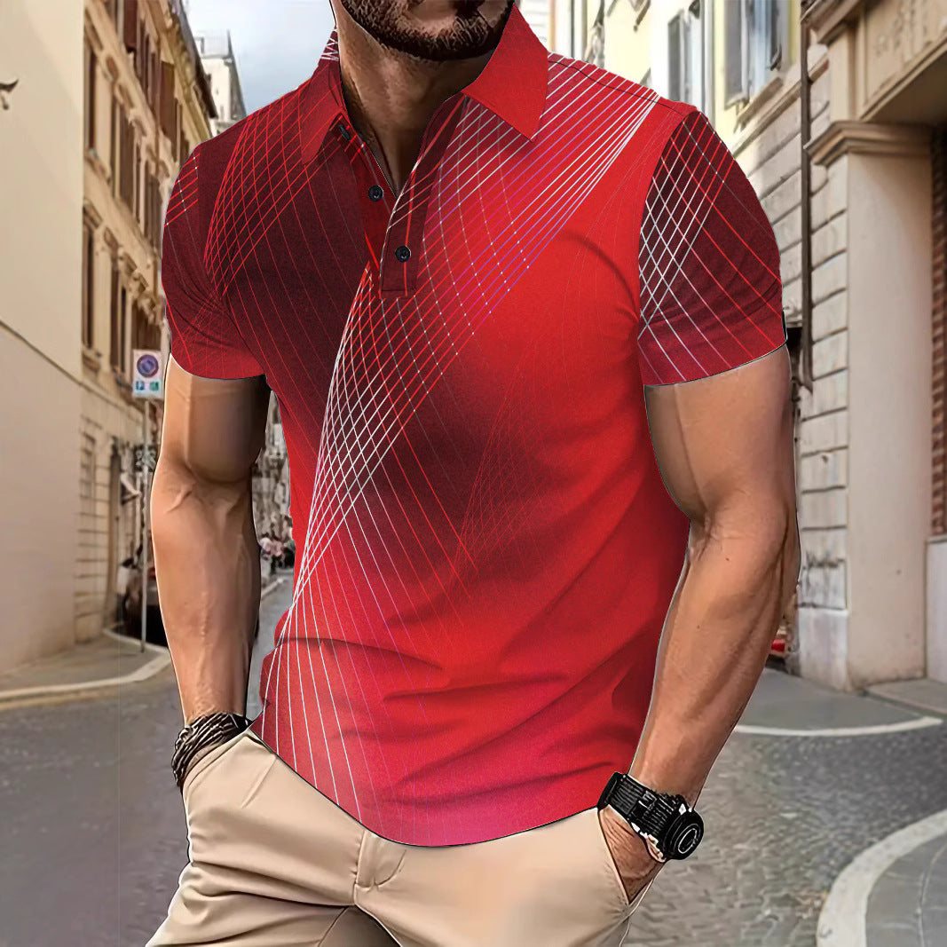 Herren Poloshirt mit dynamischem geometrischem Design und atmungsaktiver Textur Echoarchiv