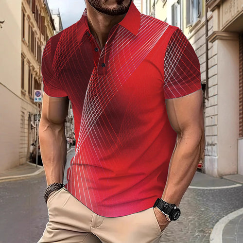 Herren Poloshirt mit dynamischem geometrischem Design und atmungsaktiver Textur Echoarchiv