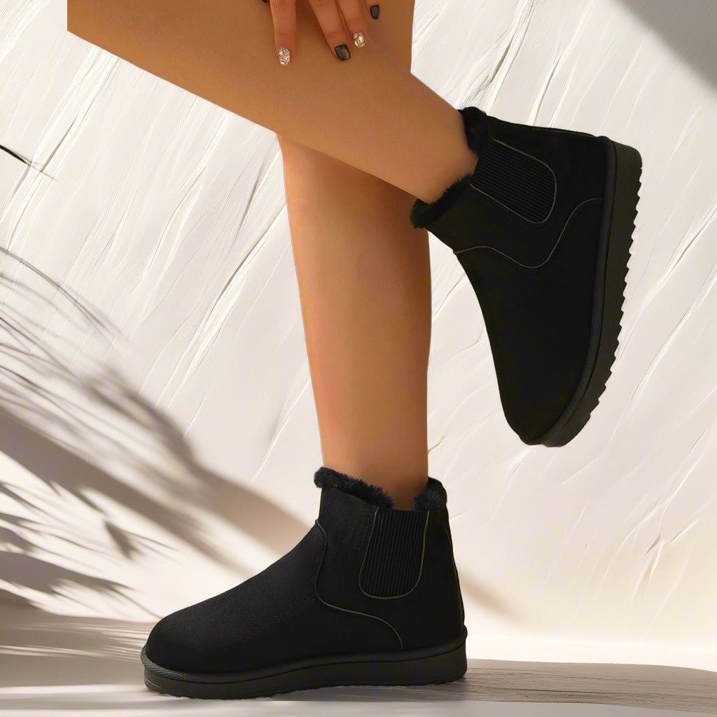 Damen Gefütterte Chelsea-Stiefelette aus Wildlederoptik mit elastischem Einsatz und Profilsohle – Varelle