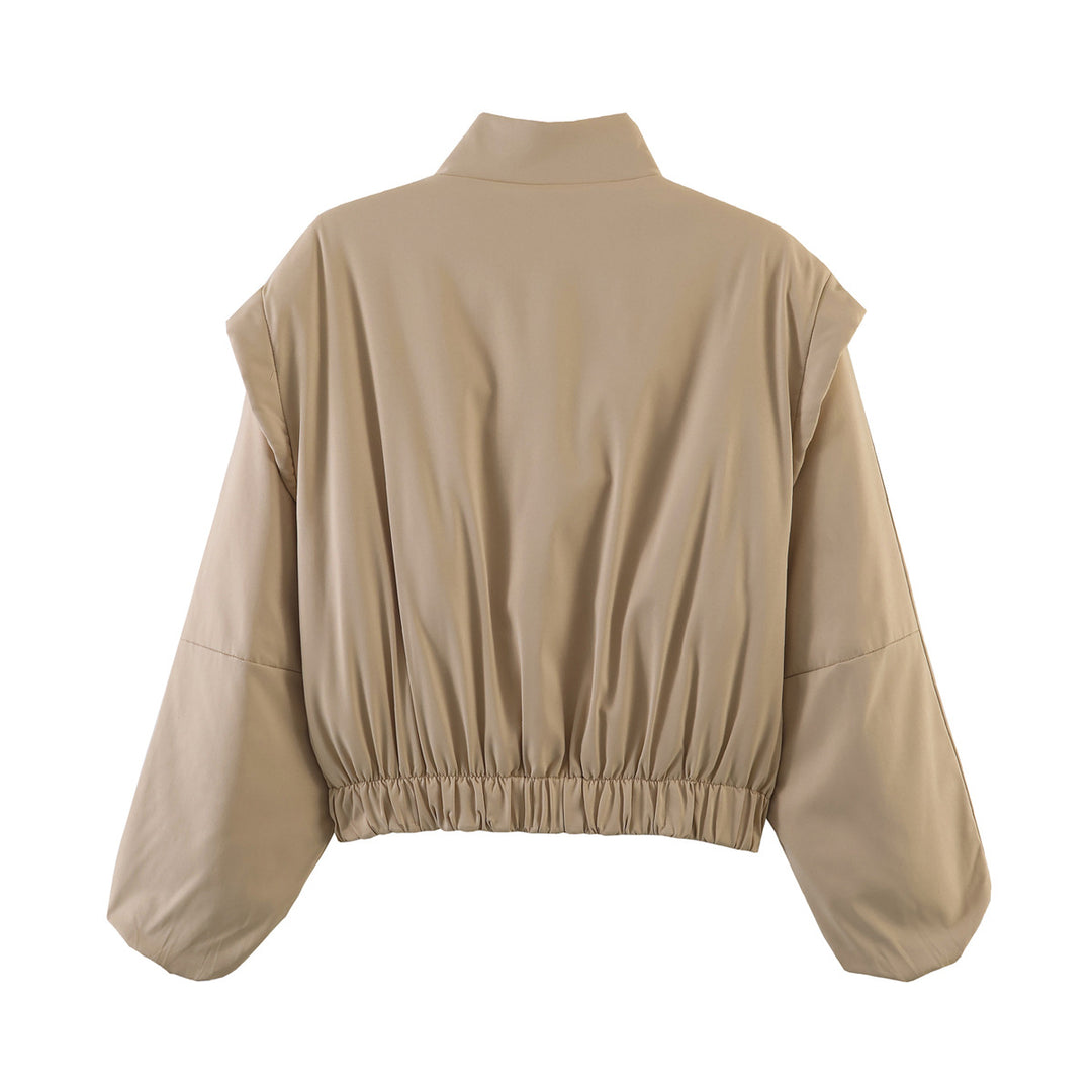 Damen Kurz geschnittene Windjacke mit Stehkragen, wattierter Fütterung und Ballonärmeln Echoarchiv