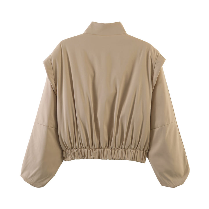 Damen Kurz geschnittene Windjacke mit Stehkragen, wattierter Fütterung und Ballonärmeln Echoarchiv