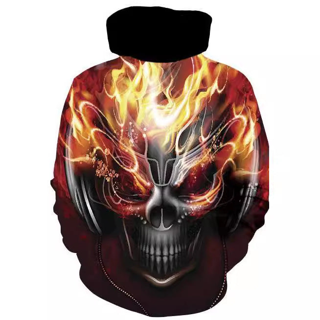 Herren Kapuzenpullover mit fotorealistischem 3D-Skull-Print, Kronen- & Kettenmotiv – Cavarno